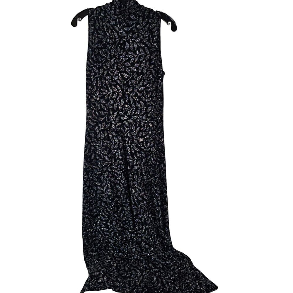 VTG Ronni Nicole Midi Dress‎ Womens L Sleeveless Sparkle Floral Stretch Black